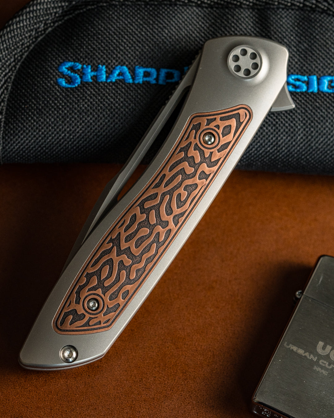 Sharp by Design T10 – Copper Inlay Handles #4 - Etched & Slotted Blade