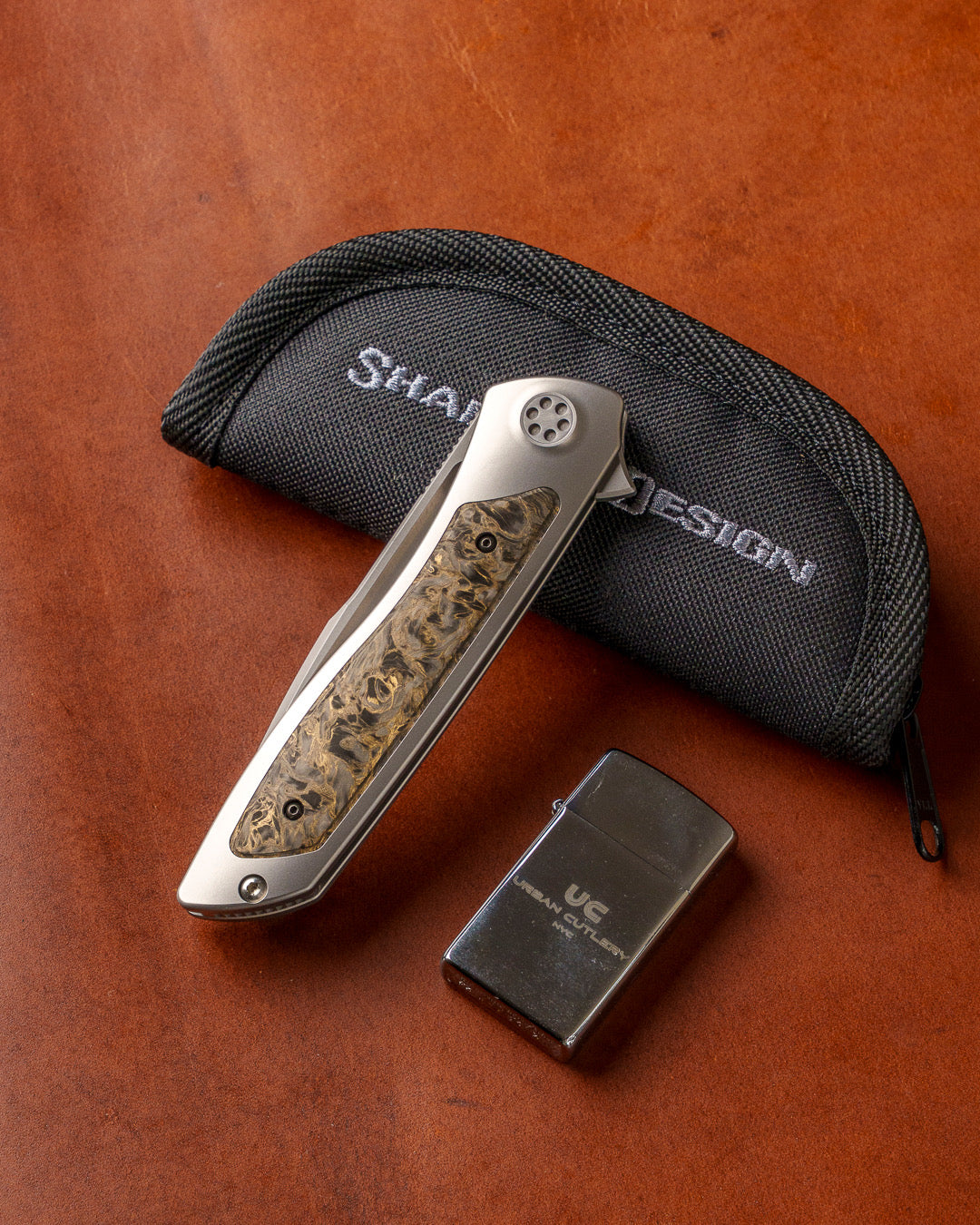 Sharp by Design T10 – FC Dark Matter Gold Inlay Handles - Etched Blade