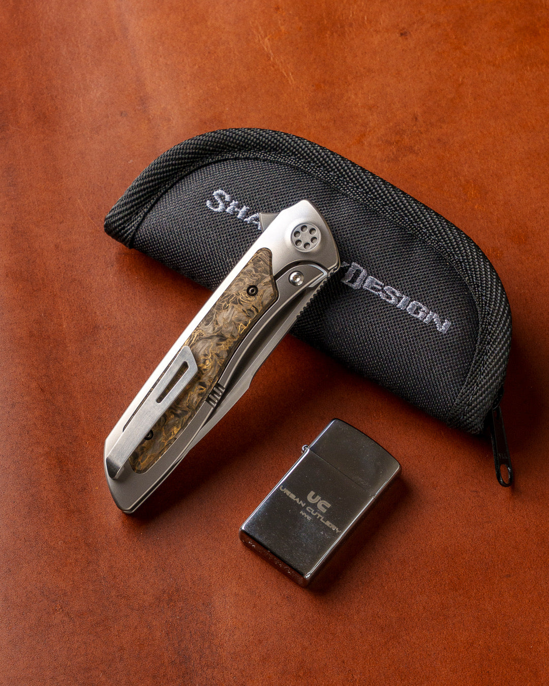 Sharp by Design T10 – FC Dark Matter Gold Inlay Handles - Etched Blade