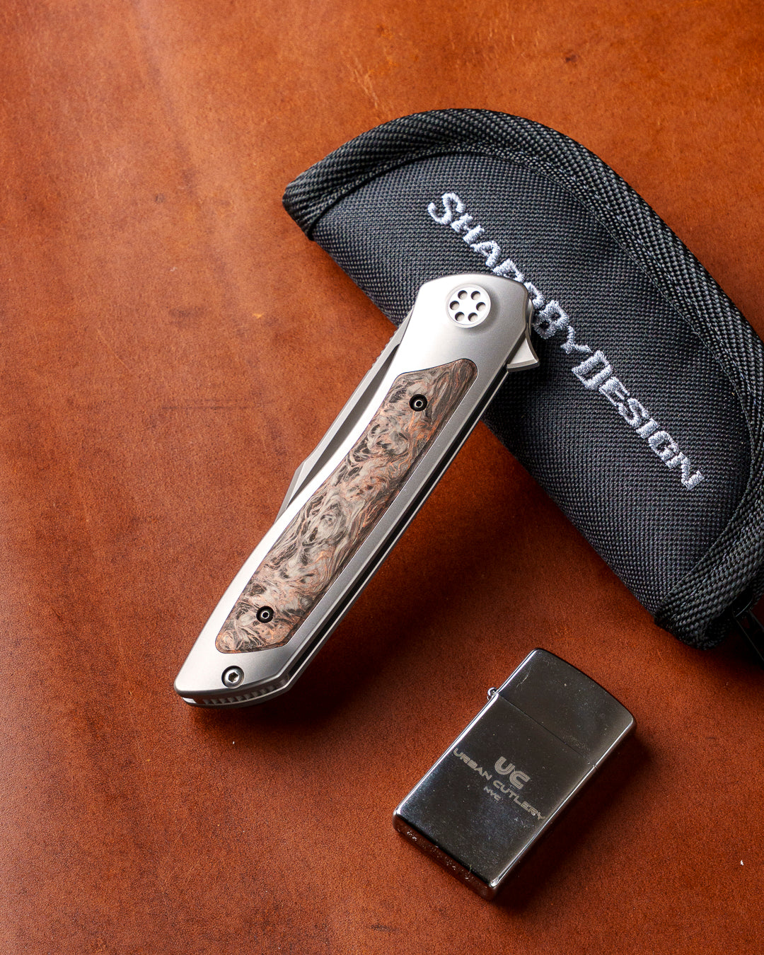 Sharp by Design T10 – FC Dark Matter Copper Inlay Handles - Etched Blade