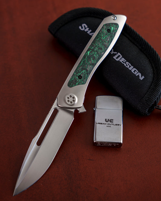 Sharp by Design T10 – FC Dark Matter Green Glow Inlay Handle - Hand Rubbed & Slotted Blade