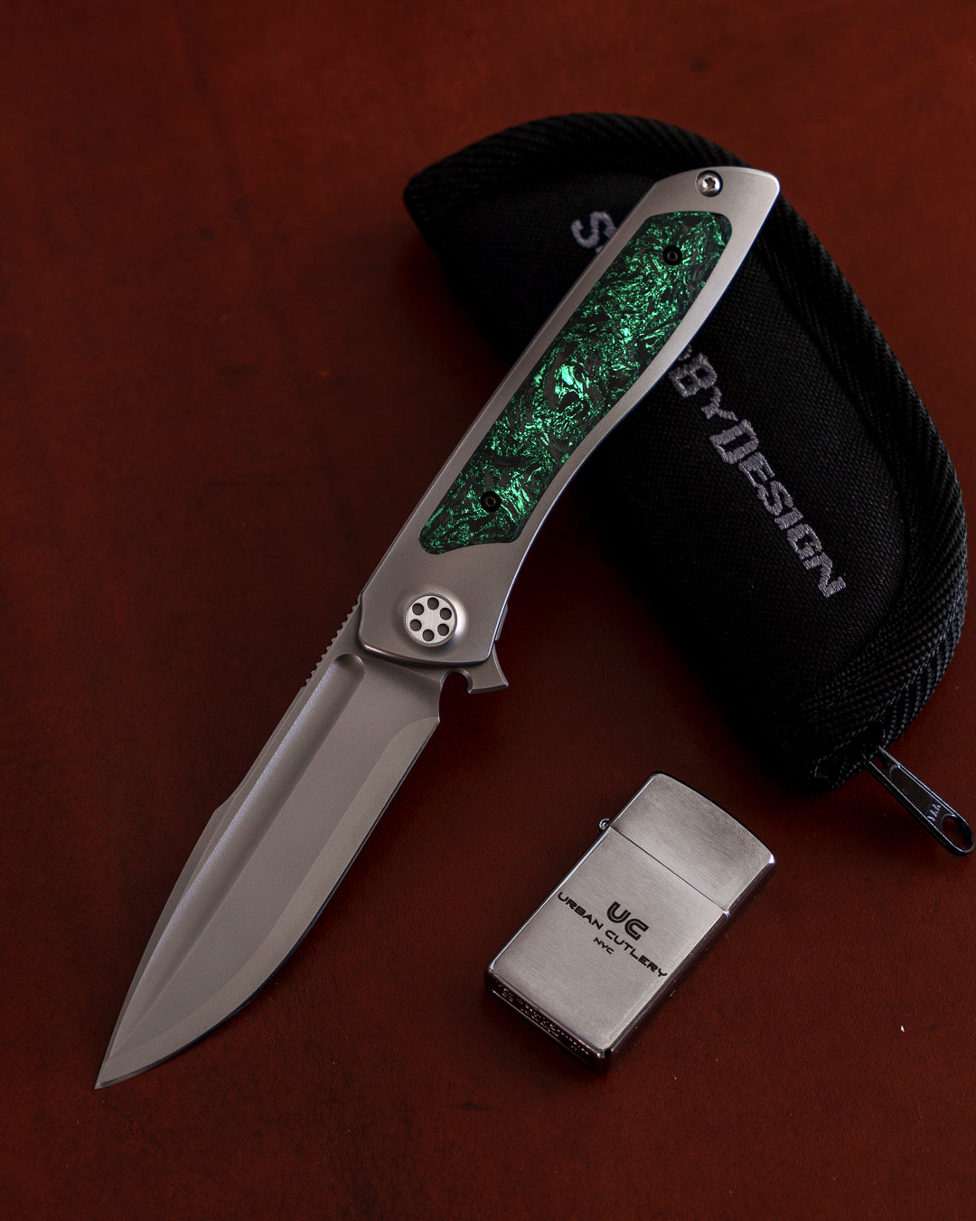 Sharp by Design T10 – FC Dark Matter Green Glow Inlay Handles - Etched Blade