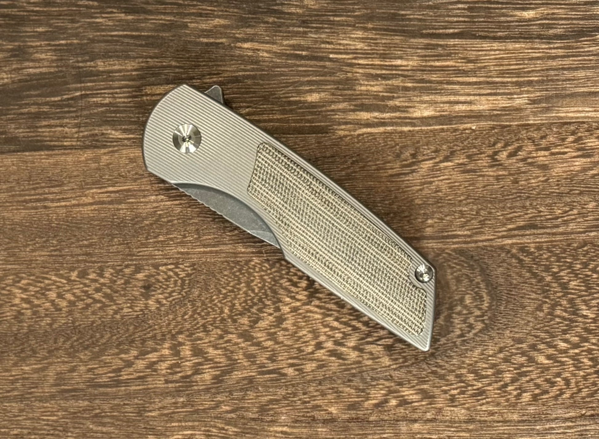 Urban EDC-Urban EDC Delta - Titanium and Elmax - Green Micarta and Acid Etched Blade - Brand New-3-Urban Cutlery