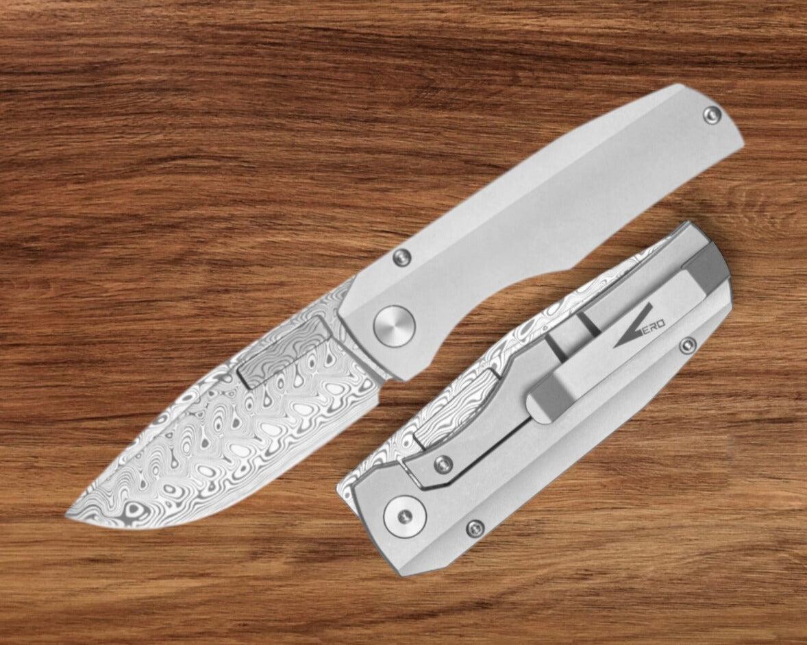Vero Engineering-Vero Engineering Nova Mini - Raw Titanium Handle - Damasteel Blade-1-Urban Cutlery