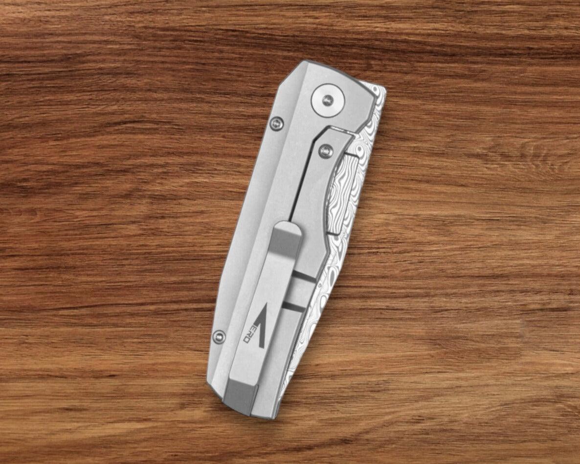 Vero Engineering-Vero Engineering Nova Mini - Raw Titanium Handle - Damasteel Blade-3-Urban Cutlery