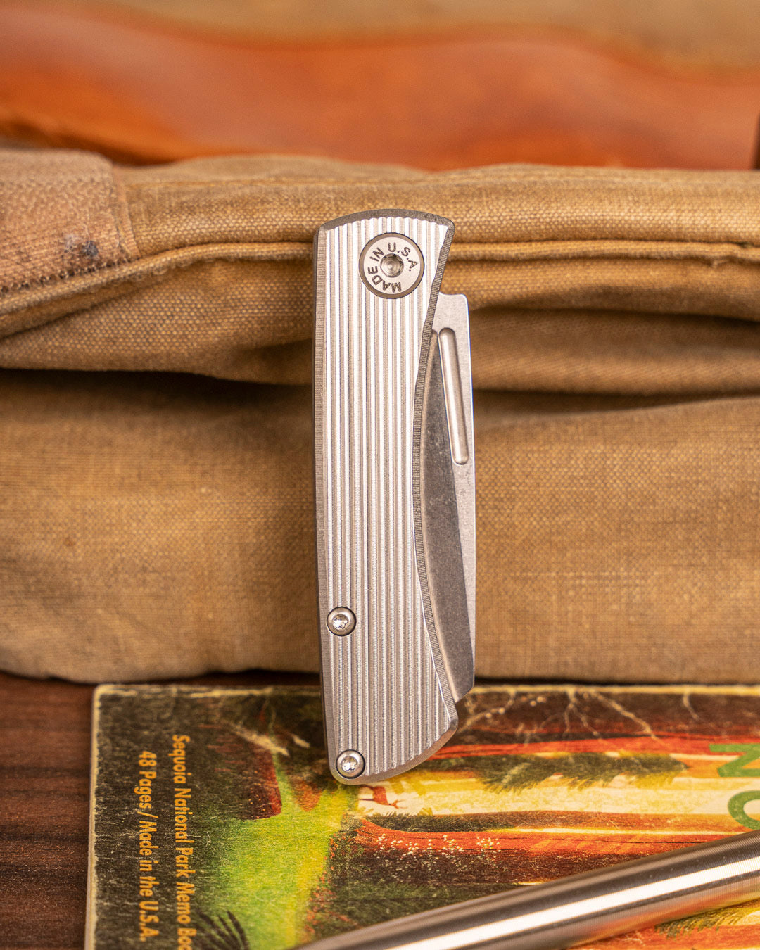 American Blade Works Slip Joint - Straight Line Pattern Titanium Handle - Magnacut Wharncliffe Blade