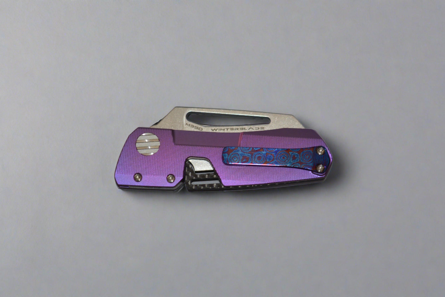 Winterblade-Winterblade - Factor B3 Purple Ano Full Titanium, Stonewashed M390 Blade, Timascus Clip, w/ Flip Lever - Brand New-4-Urban Cutlery