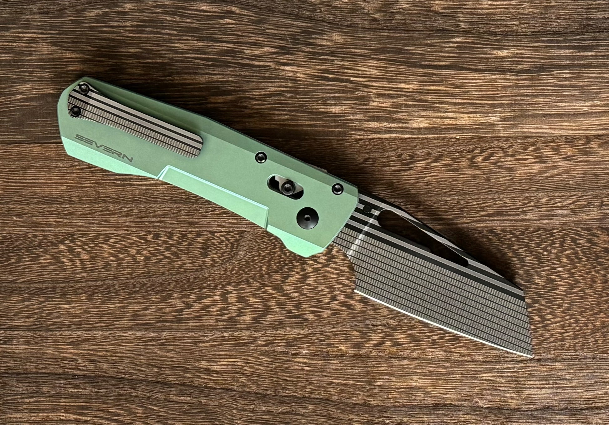 Winterblade-Winterblade - Severn Green Ano Titanium, Laser Bacon M390 Blade - Brand New-2-Urban Cutlery