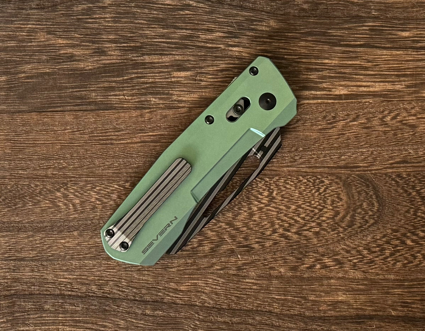 Winterblade-Winterblade - Severn Green Ano Titanium, Laser Bacon M390 Blade - Brand New-4-Urban Cutlery